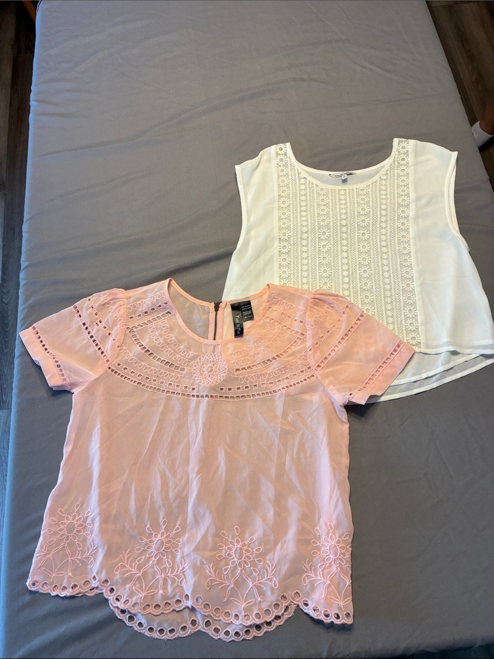 Embroidered Short Sleeve Blouse in Light Pink and White short Sleeve Blouse